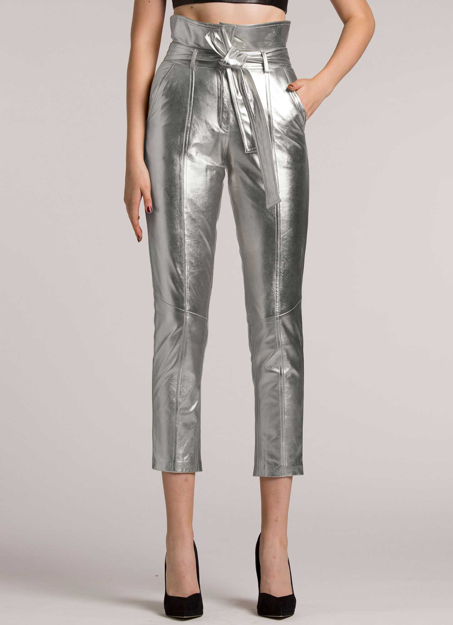 silver high waisted pants