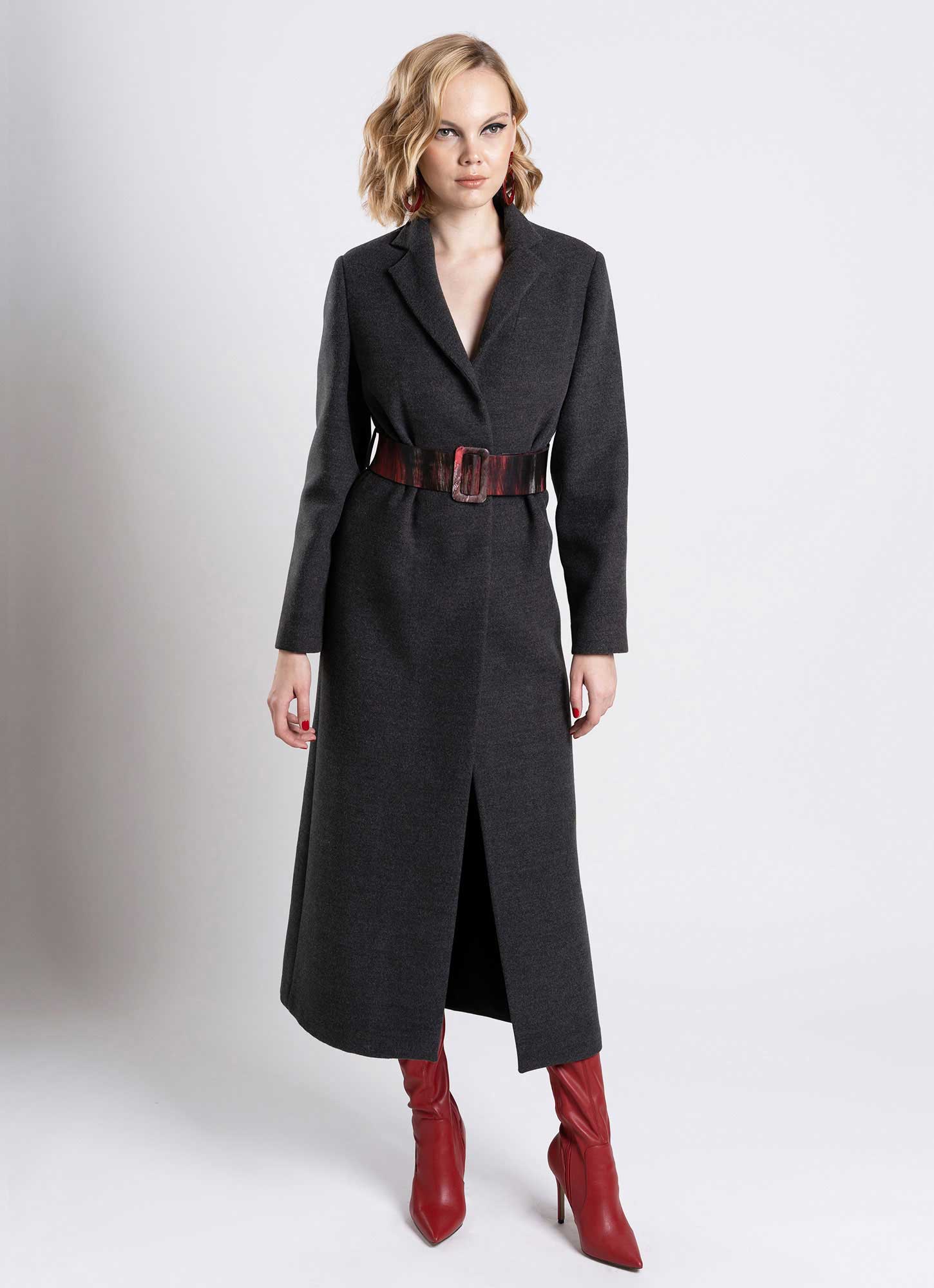 Maxi Coat with Leather Belt – Pearl And 