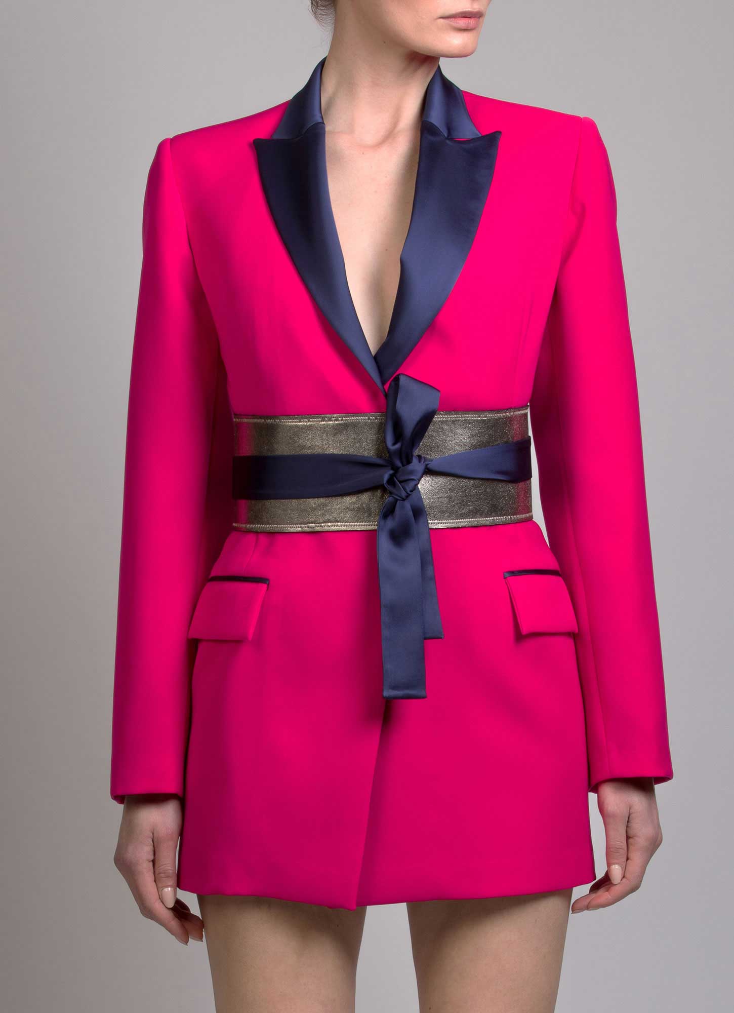Oversized Belted Crepe Blazer with Satin Lapels – Pearl And Rubies