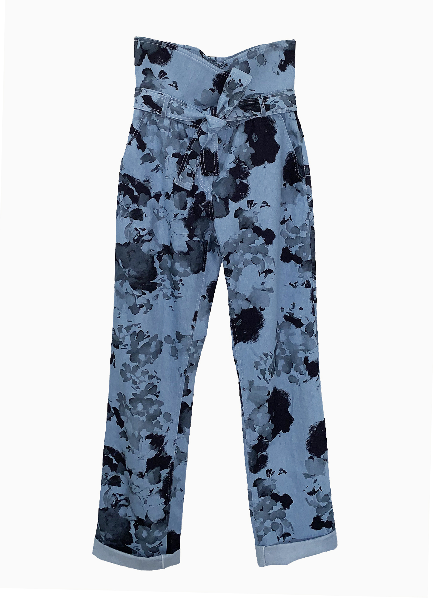 floral denim pants