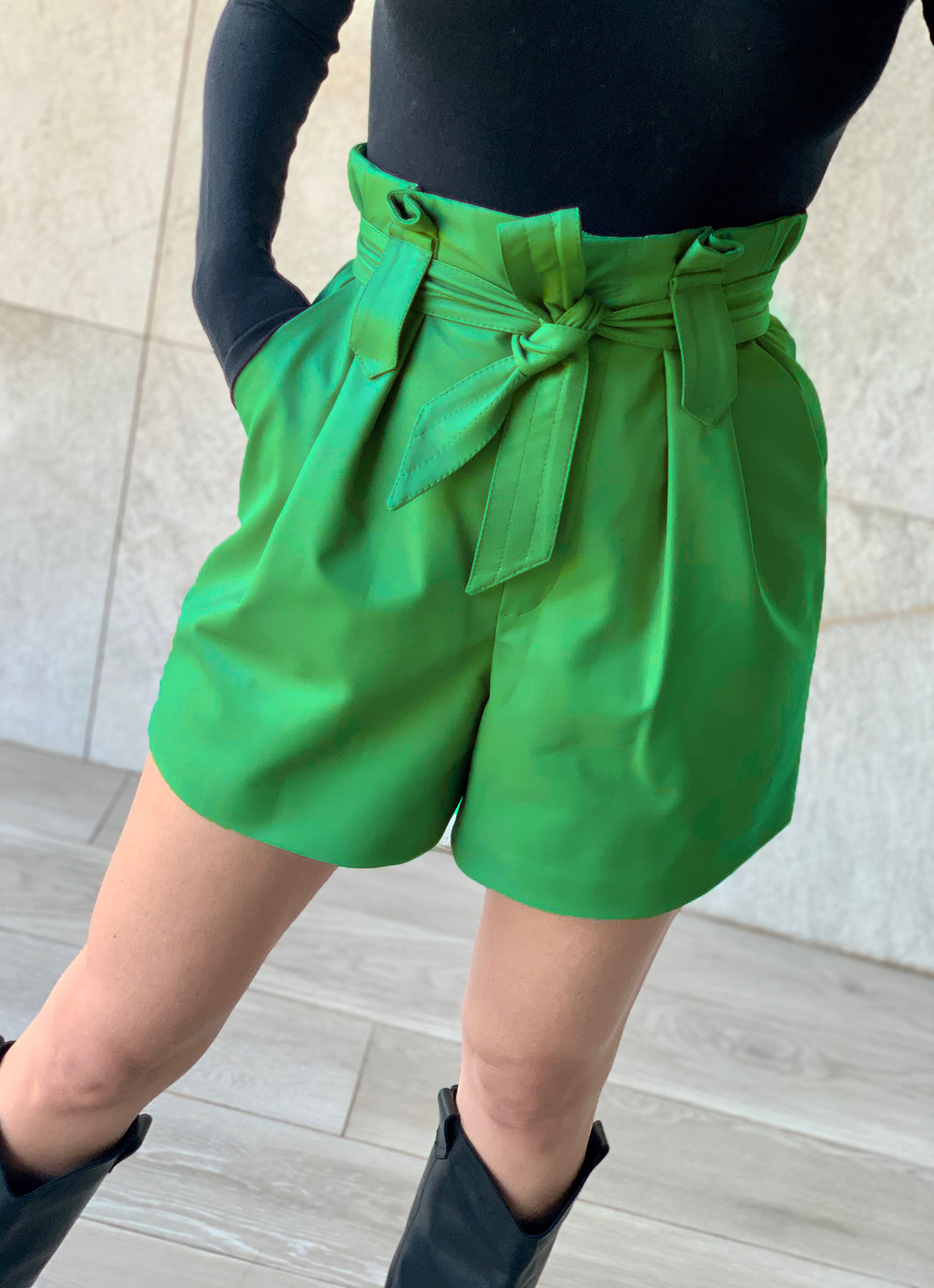 belted leather shorts