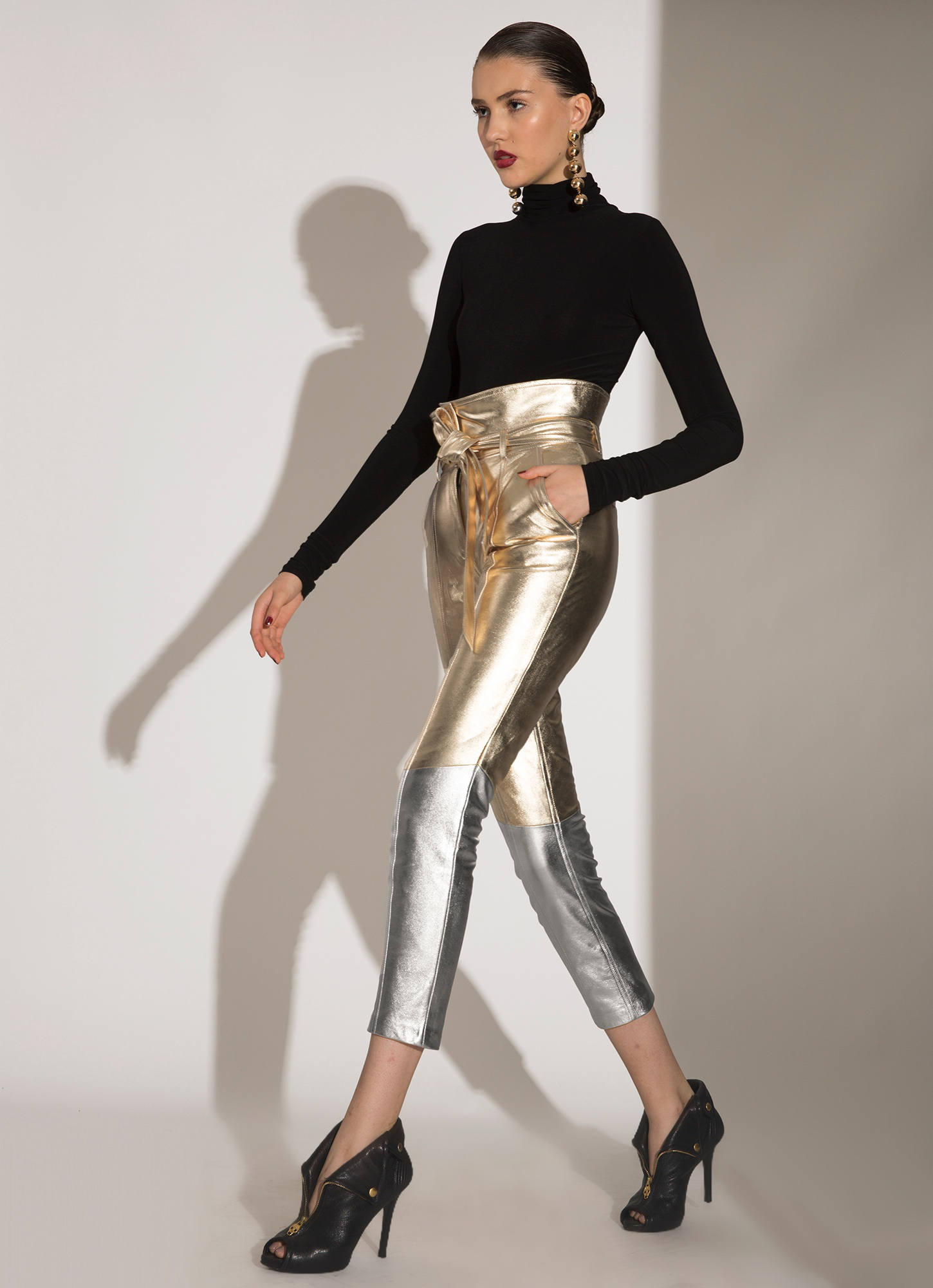 leather high waisted trousers